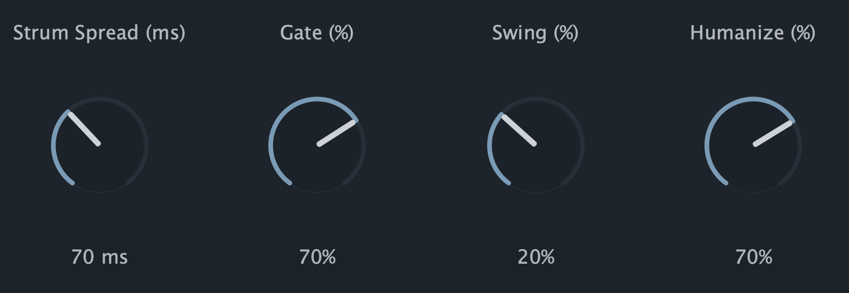 StepStrum global playback and chord response controls.