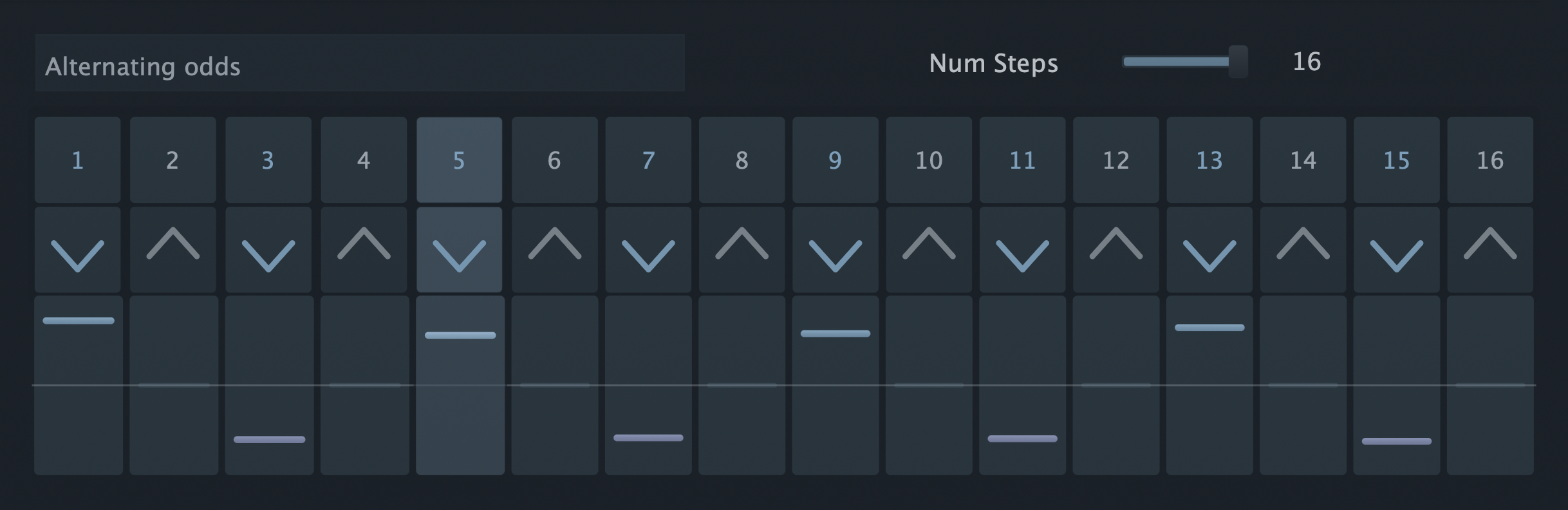 StepStrum Pro sequencer with step activation and strum direction buttons.